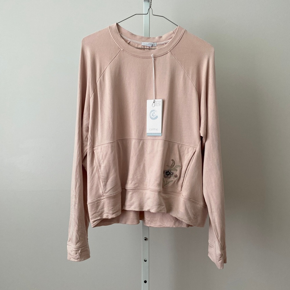 Johnny Was Calme S Pink Pullover Sweatshirt Floral Embroidered NWT
